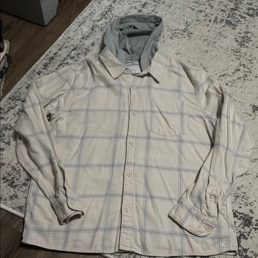 Hollister Gray Button-Up Shirt with Hood